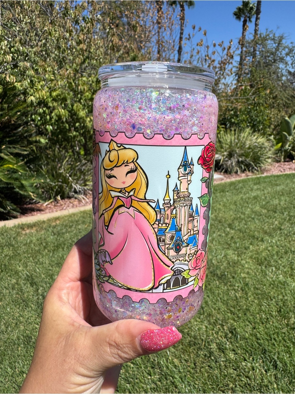 Aurora Sleeping Beauty snow globe tumbler 16oz
